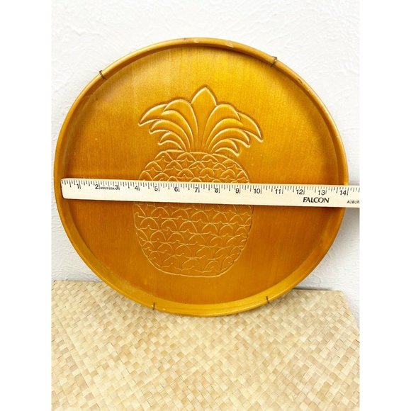 MaLeck Wingate Wooden Pineapple Carved Round Tray 1982 Wall Hanging MCM 14” GUC - Picture 4 of 5
